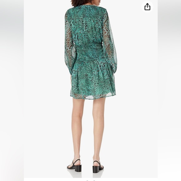 Guess Green Leopard Print Chiffon Smocked Waist Dress XS - Picture 2 of 7